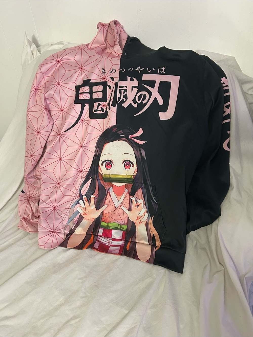 Source Unknown Nezuko Split-Panel Hoodie - Pink & Black